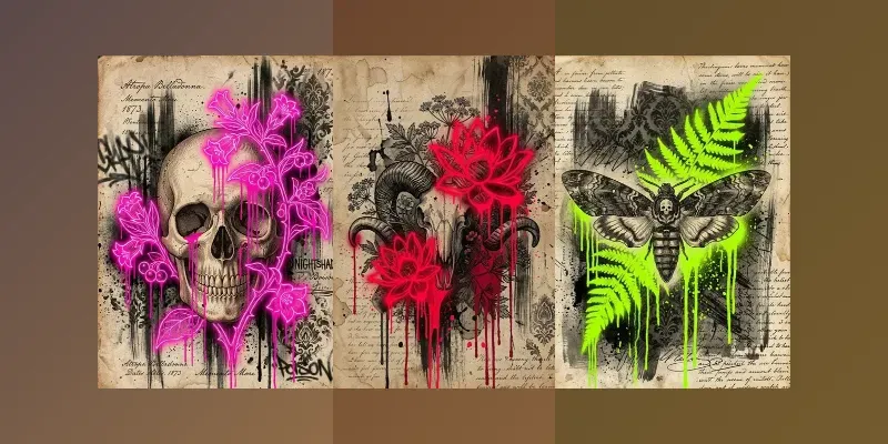 Dark Botanical Gothic Neon Junk Journals generated by undefined