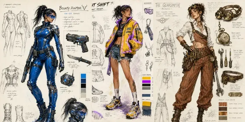 Mixed Media Fashion Sketch Sheets generated by undefined