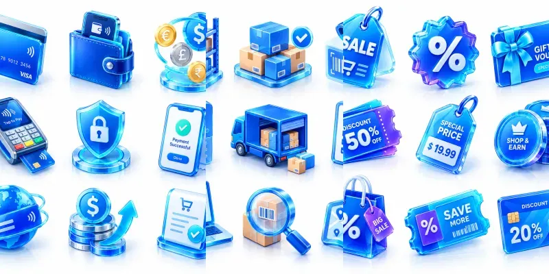 3D Ecommerce Icons 4 Creative Sets