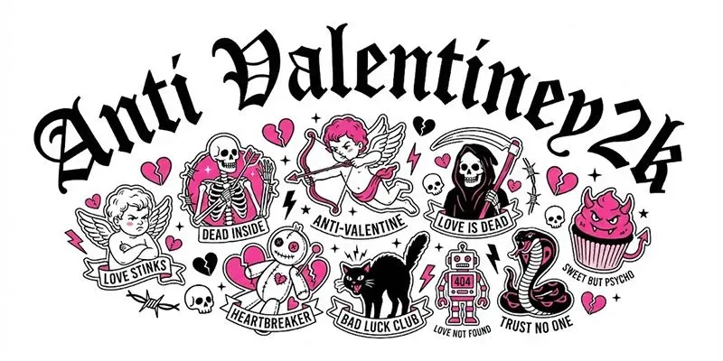 Y2k Anti Valentine Tattoo Flash generated by undefined