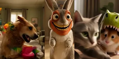 Cinematic Pet Mask Chaos generated by grok-video