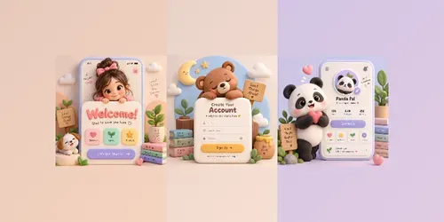 Cute 3D Character Login UIs generated by chatgpt-image