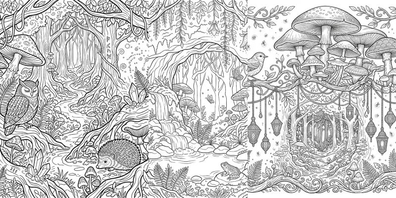 Fantasy Mushroom Forest Coloring Pages generated by undefined