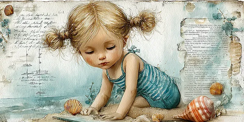 Seaside Vacation Girls Junk Journal Art generated by undefined