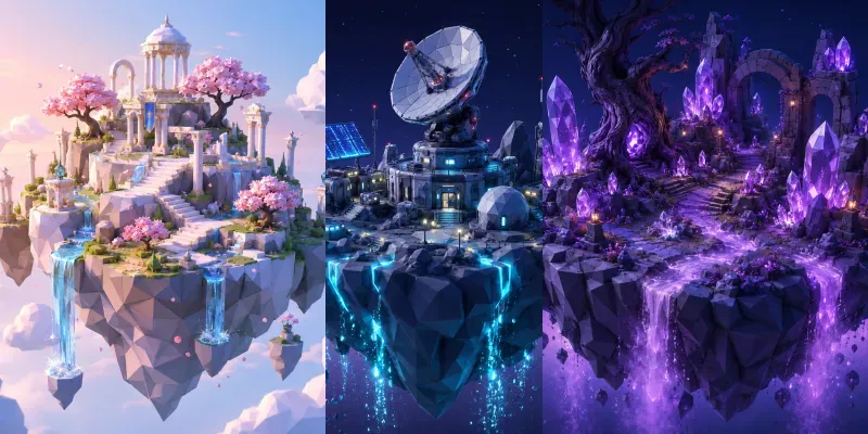3D Low Poly Floating Fantasy Islands generated by undefined