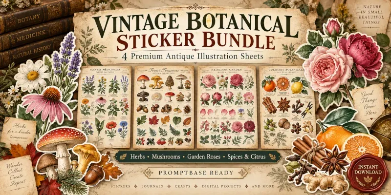 Vintage Botanical Sticker Cutout Sheets generated by undefined