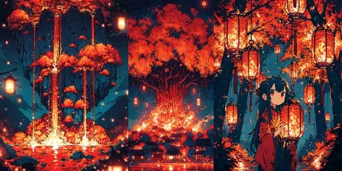 Autumn Neon Anime Worlds generated by midjourney