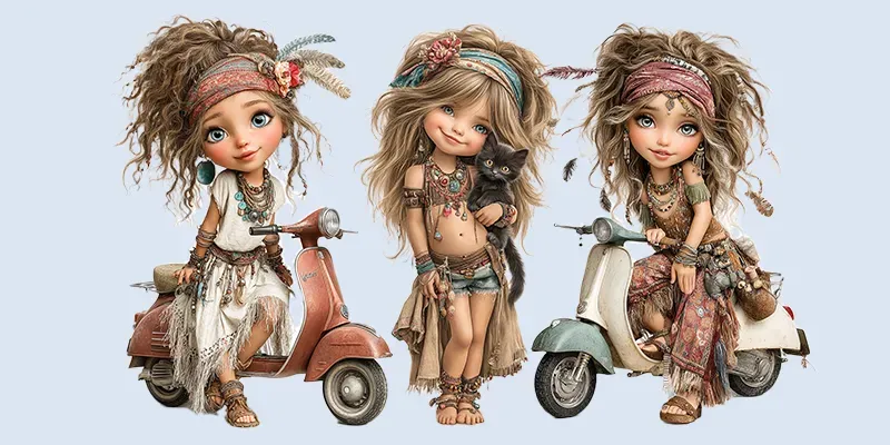 Summer Boho Girl Clipart Tshirt Prints generated by undefined