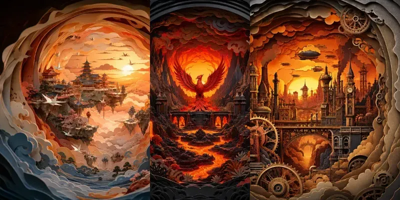 Layered Papercut Fantasy Worlds generated by undefined