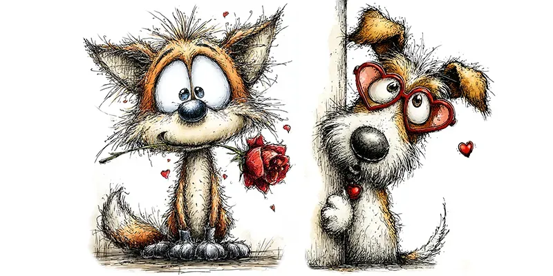 Love Animals Valentine Clipart Postcards generated by undefined