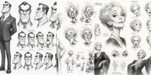 Vintage Pencil Caricature Sketch Sheets generated by chatgpt-image