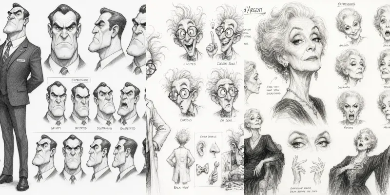 Vintage Pencil Caricature Sketch Sheets generated by undefined
