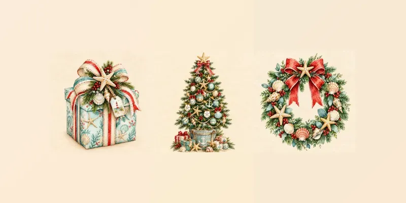 Coastal Christmas Watercolor Cliparts generated by undefined