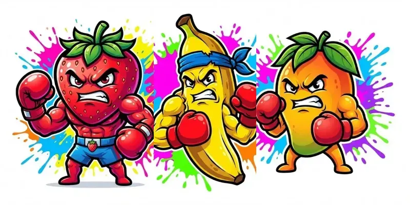 Bold Cartoon Fruit Mascots With Neon generated by undefined