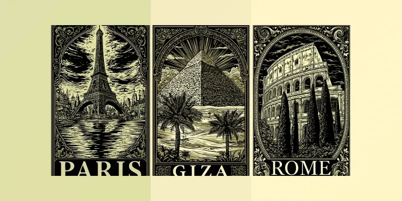 Engraved Vintage City Posters generated by undefined