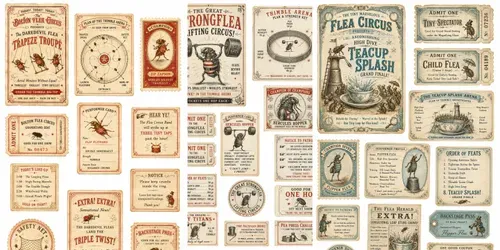 Flea Circus Tiny Ephemera Sheets generated by chatgpt-image