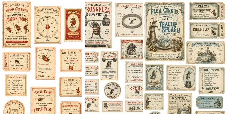 Flea Circus Tiny Ephemera Sheets generated by undefined