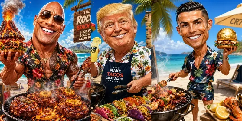 Famous Faces Beach Bbq Caricatures generated by undefined