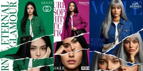 Torn Paper Vogue Magazine Covers generated by gemini-image