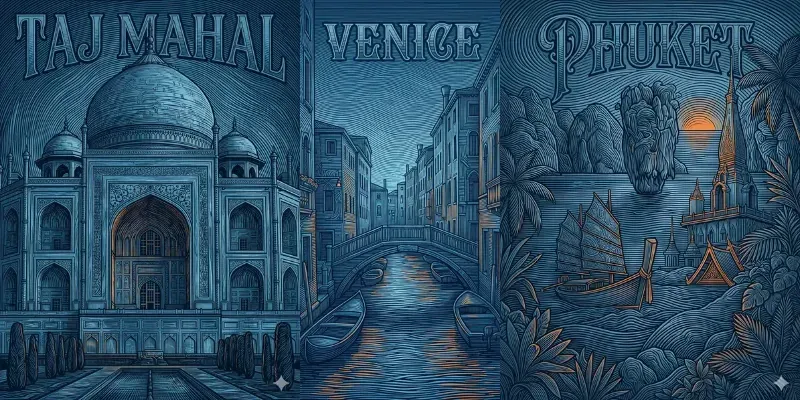 Blue Etch Engraved Travel Posters generated by undefined