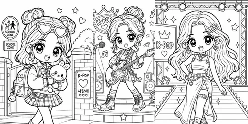Kpop Idol Chibi Coloring Page Prompts generated by chatgpt-image