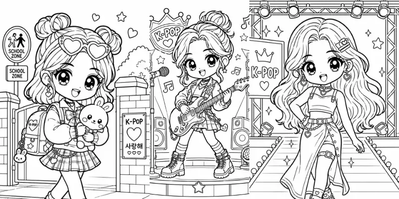 Kpop Idol Chibi Coloring Page Prompts generated by undefined