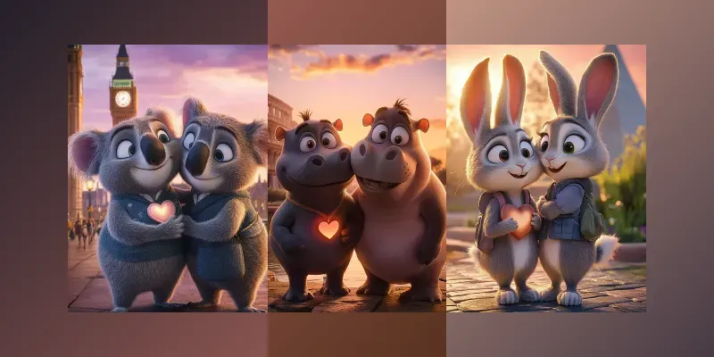 Pixarstyle Serene Sunset Animal Scenes generated by undefined