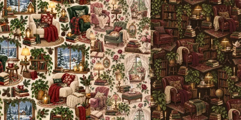 Cozy Reading Nook Seamless Patterns