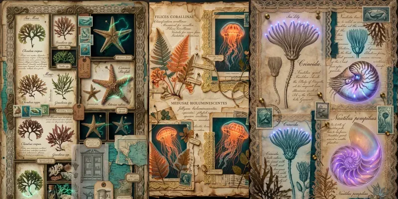 Glowing Sea Flora Junk Journal Pages generated by undefined