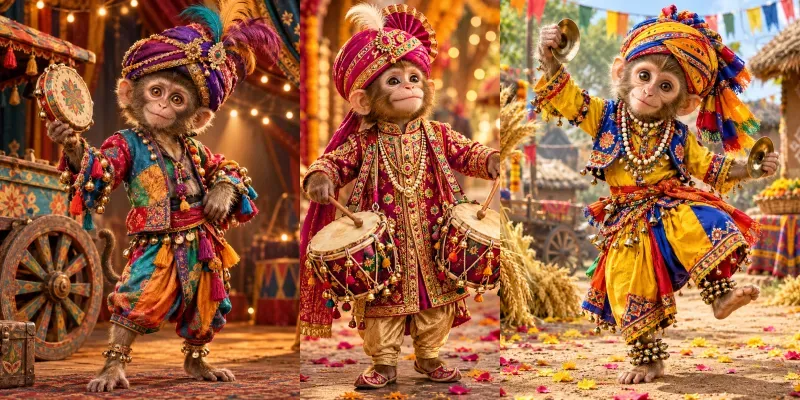 Colorful Folk Monkey Characters