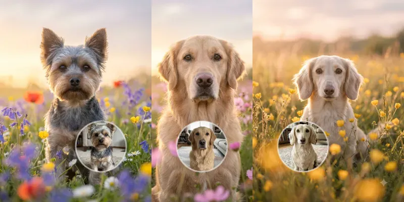 Dreamy Wildflower Pet Portraits generated by undefined