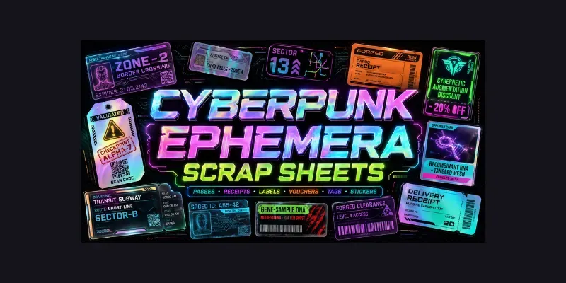 Cyberpunk Ephemera Scrap Sheets generated by undefined