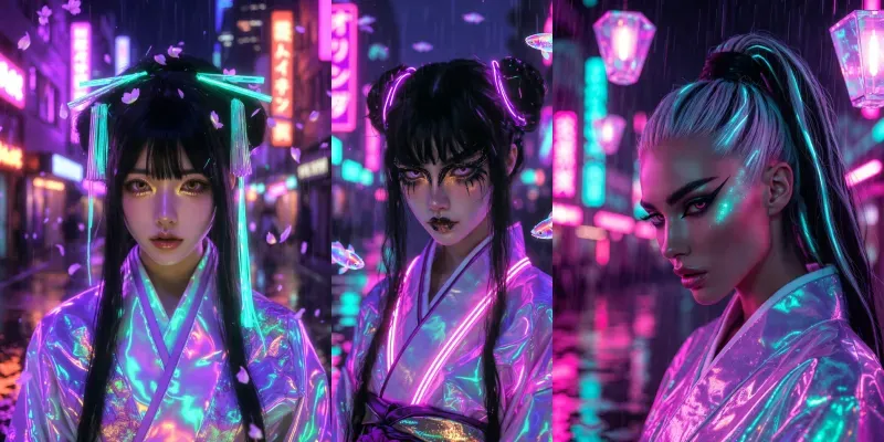 Neon Tokyo Geisha Portraits generated by undefined