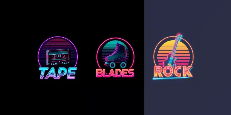 Retro Neon Logos In 80s Style generated by undefined