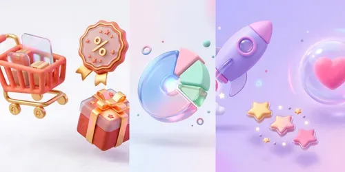 3D Isometric Glassmorphism UI Icons generated by gemini-image