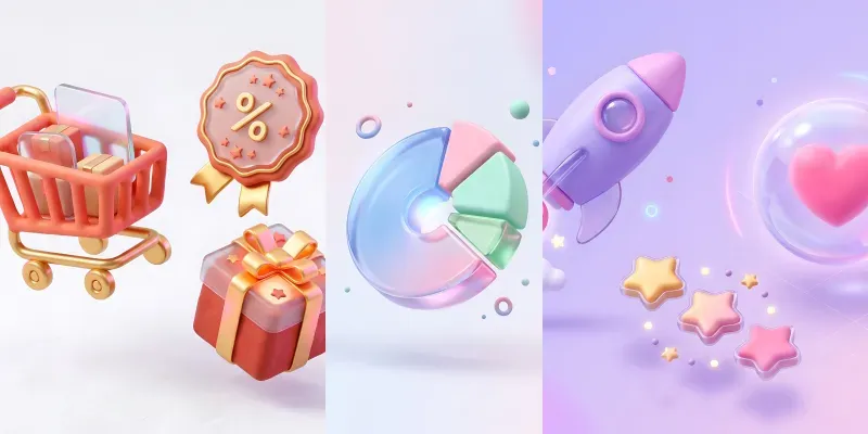 3D Isometric Glassmorphism UI Icons generated by undefined