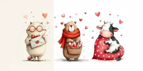 Sweet Valentine Animal Watercolor Clipars generated by midjourney