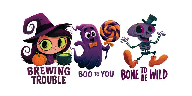 Whimsical Halloween Character Cliparts generated by undefined