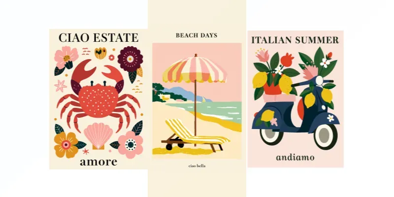Bold Italian Summer Poster Illustrations generated by undefined