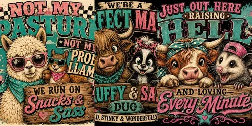 Retro Funny Farm Duo Designs generated by chatgpt-image