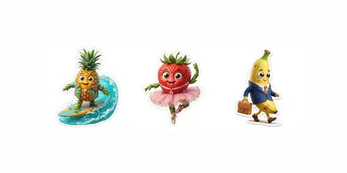 3D Fruit Character Sticker Pod Designs generated by gemini-image