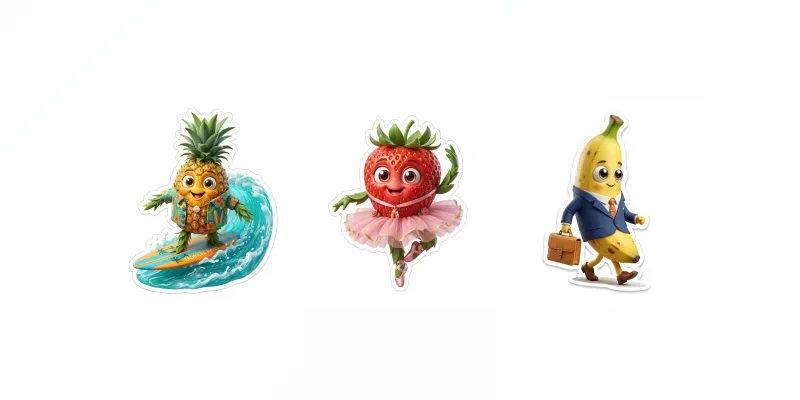 3D Fruit Character Sticker Pod Designs generated by undefined