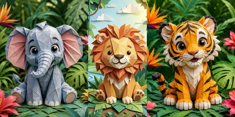 3D Origami Style Cute Baby Lions generated by undefined