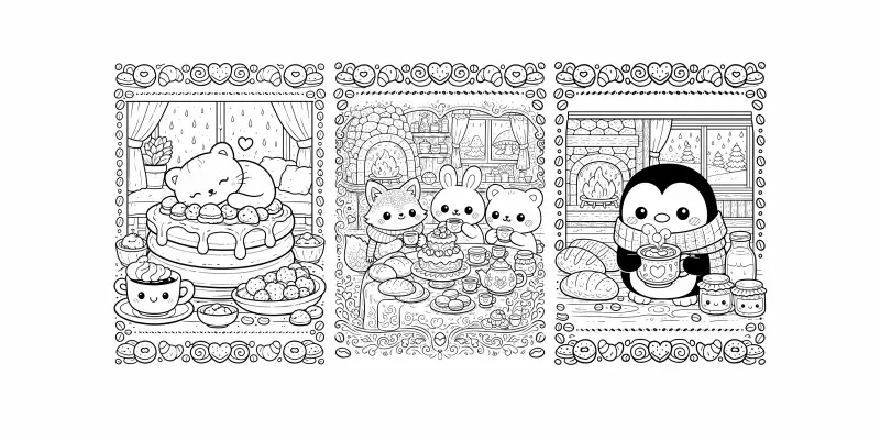 Kawaii Cozy Cafe Coloring Pages generated by undefined