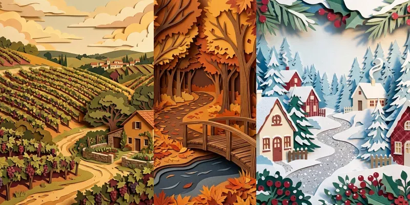 Layered Papercraft Scene Illustrations generated by undefined