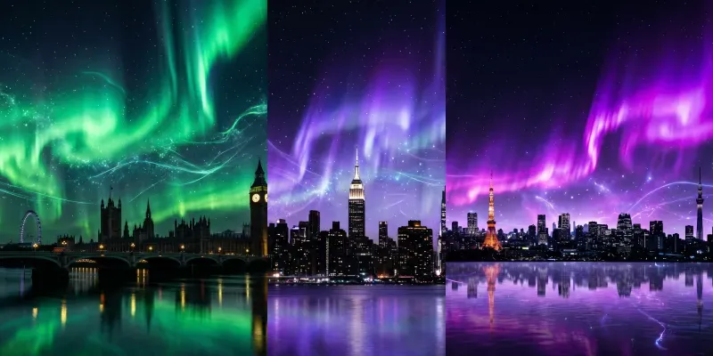 Cosmic Aurora Cityscape Backgrounds generated by undefined