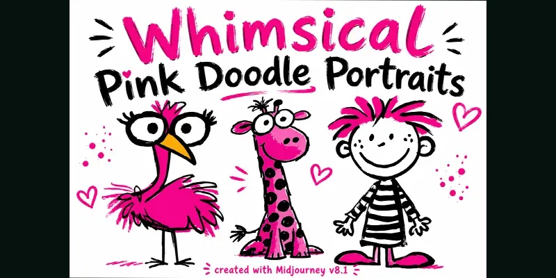 Whimsical Pink Doodle Portraits generated by undefined