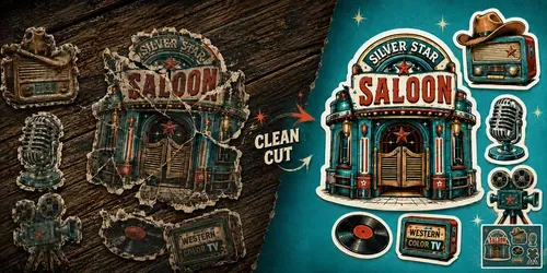 Western Retro Media Object Stickers generated by chatgpt-image
