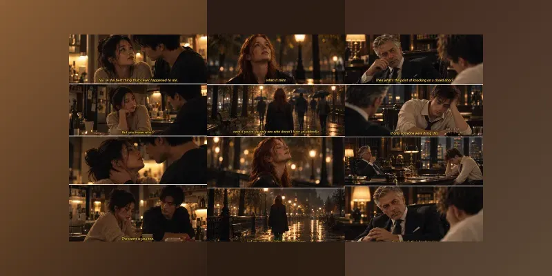 Cinematic Film Still Collages With Subtitles