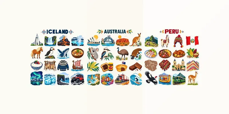 National Travel Icon Sticker Sheet Art